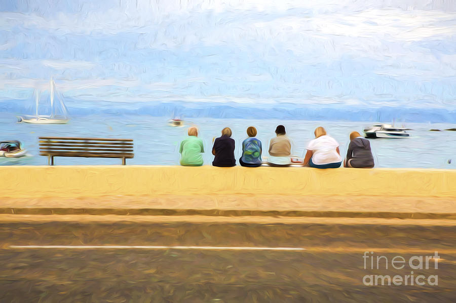 Tourists on wall at Kaiteriteri Photograph by Sheila Smart Fine Art Photography