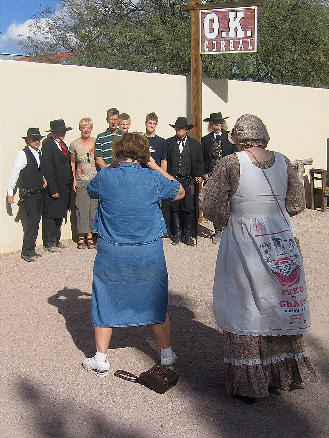 Tourists photographed with re-enactors O.K. Corral Tombstone Arizona 2004 Photograph by David Lee Guss