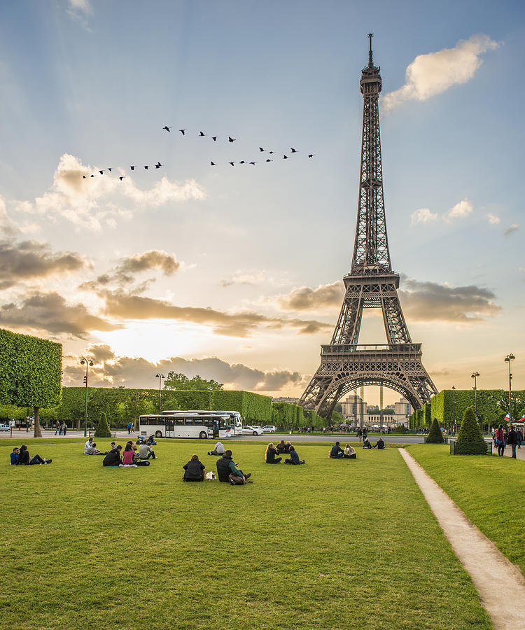 Tourists relaxing in park near Eiffel Tower, Paris, France Photograph by Jacobs Stock Photography Ltd