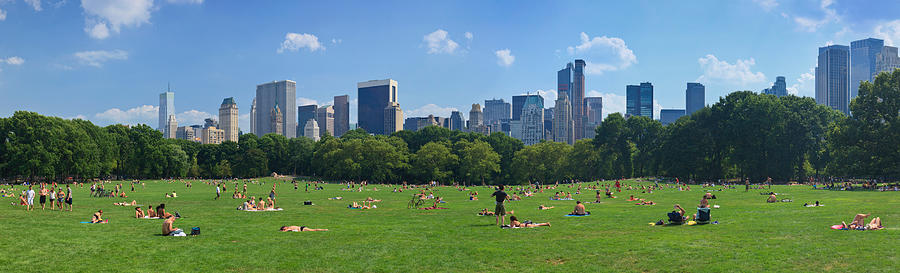 Architecture Photograph - Tourists Resting In A Park, Sheep by Panoramic Images