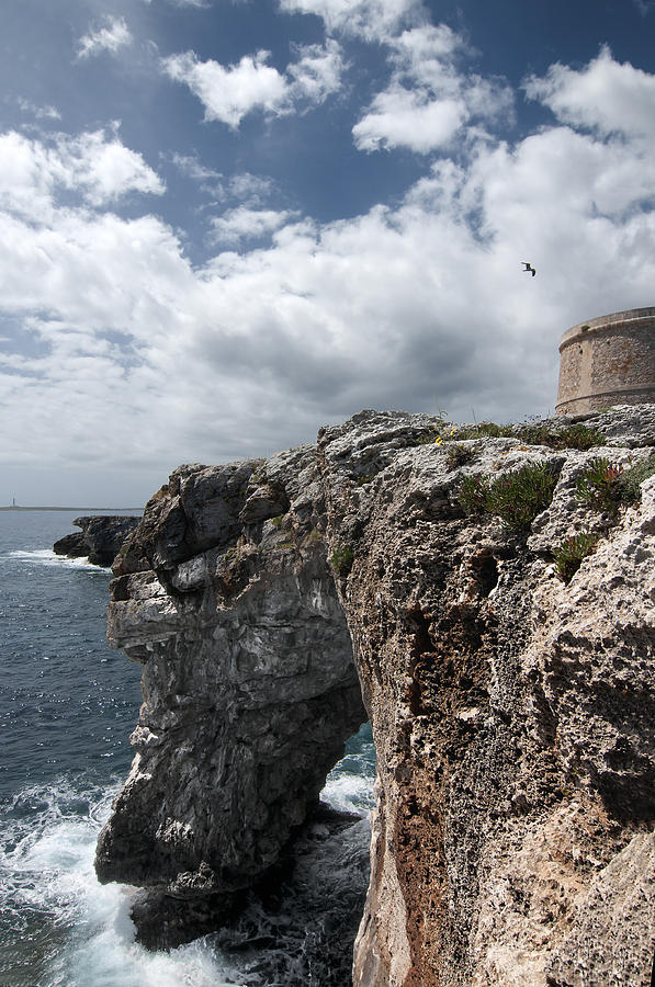 Stunning tower over the cliffs of Alcafar in MInorca island - Tower and sea Photograph by Pedro Cardona Llambias