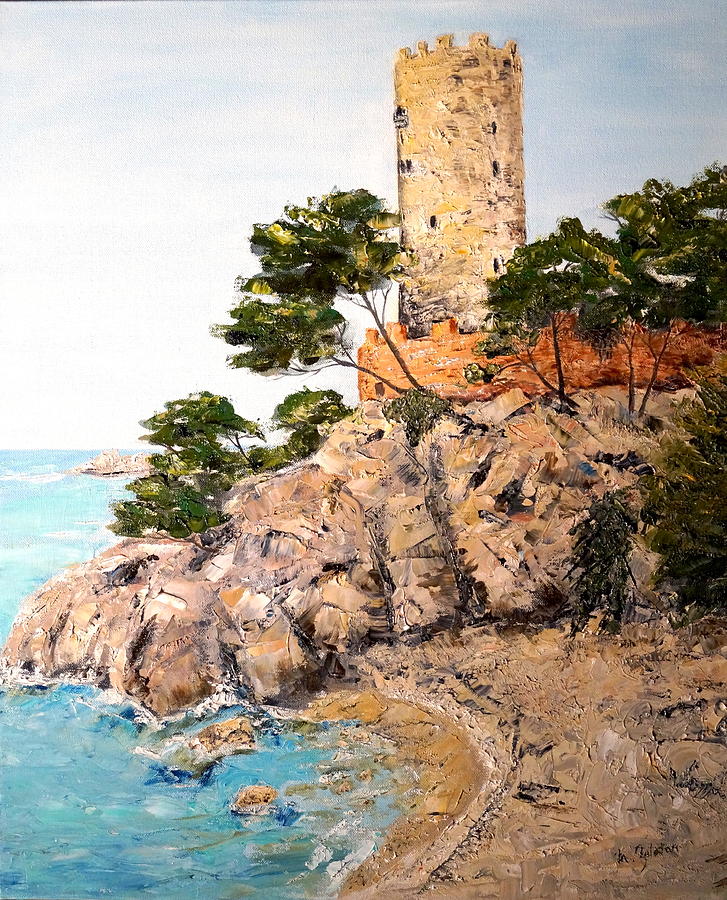 Tower at Playa de Aro Painting by Marilyn Zalatan