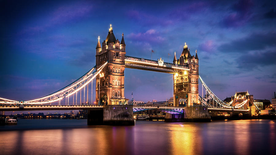 Sunset Photograph - Tower Bridge London At Night by Leigh Cousins