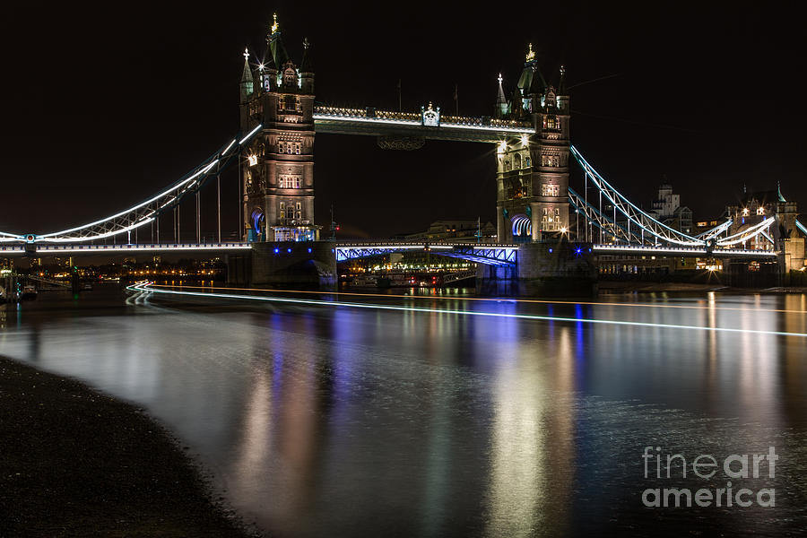 Tower Bridge with Boat Trails Photograph by John Daly
