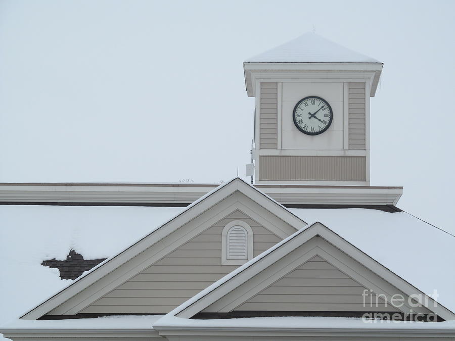 Winter Photograph - Tower Clock and Winter Sky by Tina M Wenger