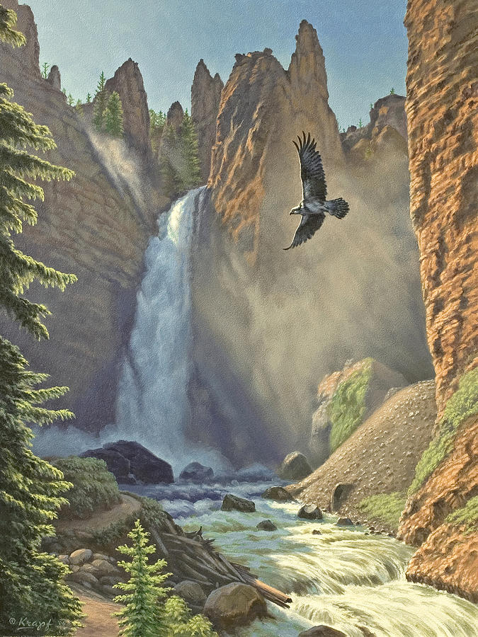 Osprey Painting - Tower Falls  by Paul Krapf
