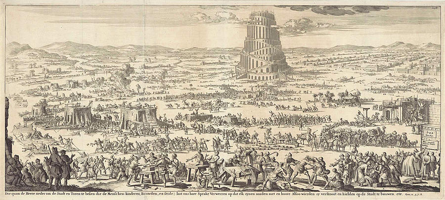 Genesis Drawing - Tower Of Babel, Jan Luyken, Willem Goeree by Jan Luyken And Willem Goeree