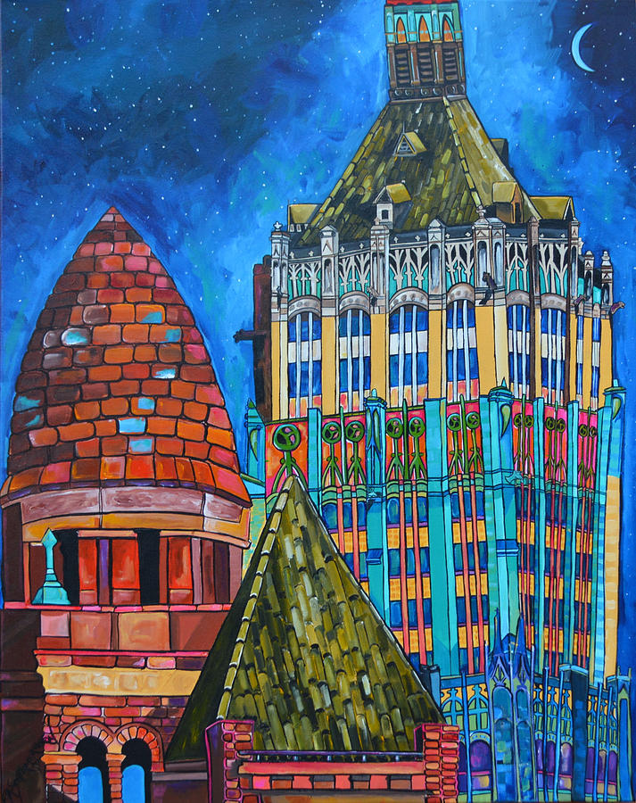 Tower of Life Building and Courthouse Painting by Patti Schermerhorn