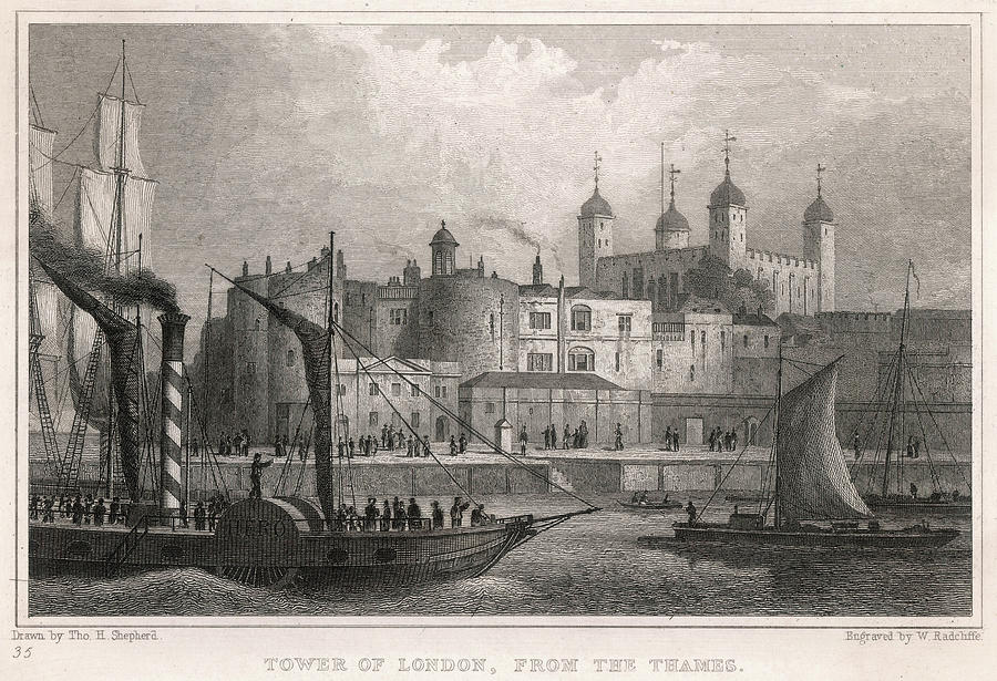 Tower Of London From The River Thames Drawing by Mary Evans Picture ...