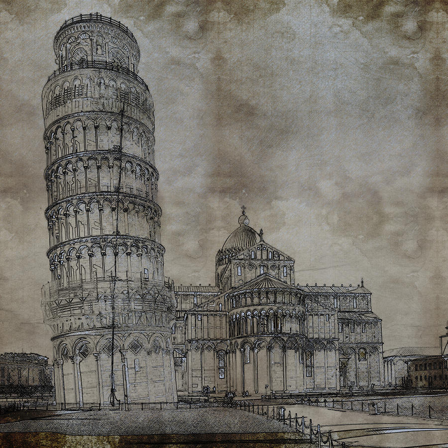 Tower of Pisa Italy Sketch Painting by Celestial Images