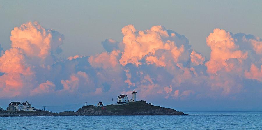 Summer Photograph - Towering Clouds over Nubble Lighthouse York Maine by Michael Saunders