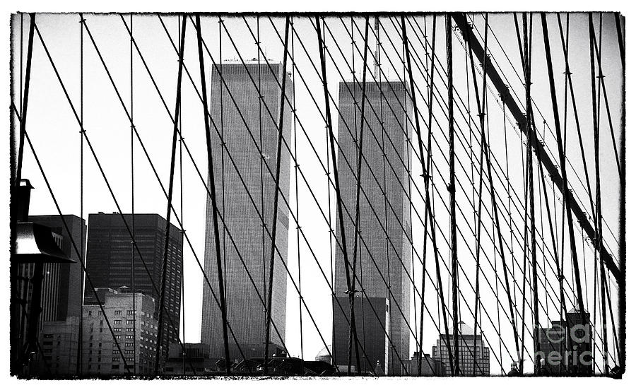 Brooklyn Bridge Photograph - Towers from the Brooklyn Bridge 1990s by John Rizzuto