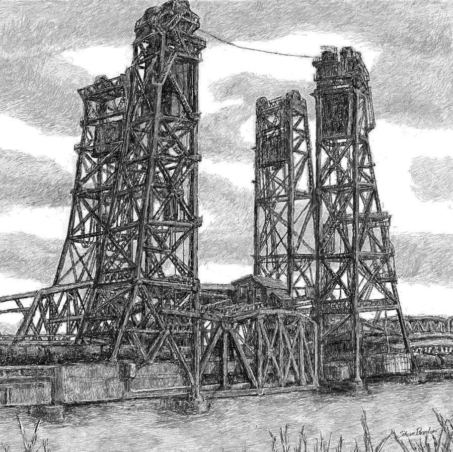 Towers of the Hackensack River Train Bridge Digital Art by Steve Breslow