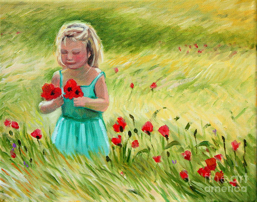 Towhead picking poppies Painting by Hilary England | Fine Art America