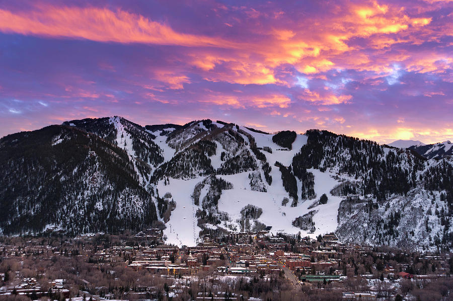 Town At Foot Of Mountain At Dusk Photograph by Brandon Huttenlocher ...