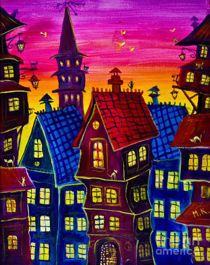 Town at twilight Painting by Maxim Komissarchik