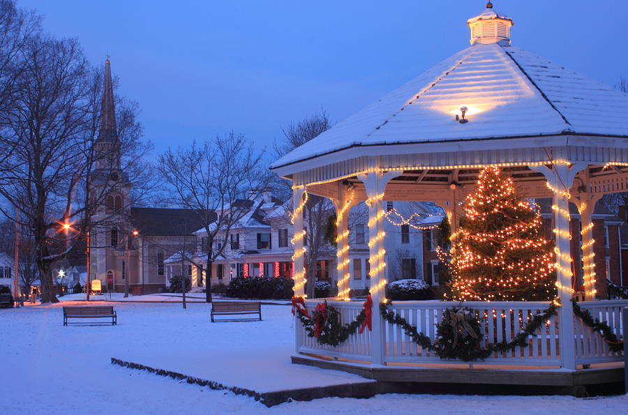 Winter Photograph - Town Common Holiday Scene Brookfield Massachusetts by John Burk