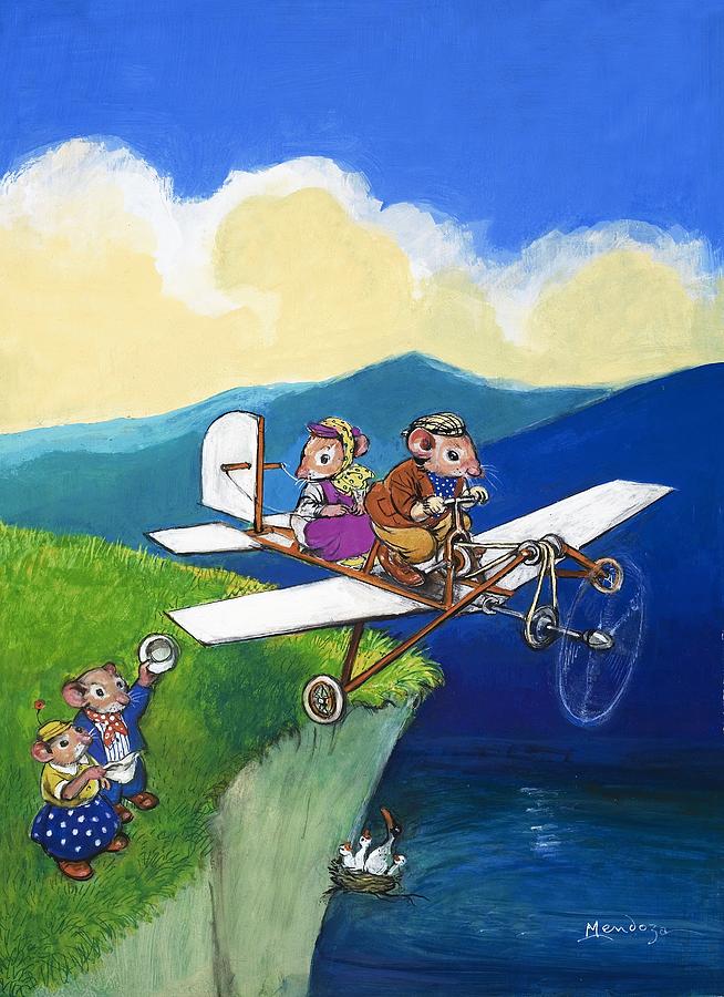 Town Mouse And Country Mouse Flying A Plane Painting by Philip Mendoza