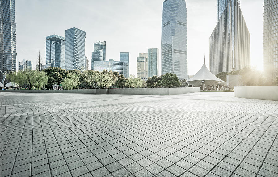 Town Square With Financial Buildings Against Sky,shanghai Photograph by Aaaaimages