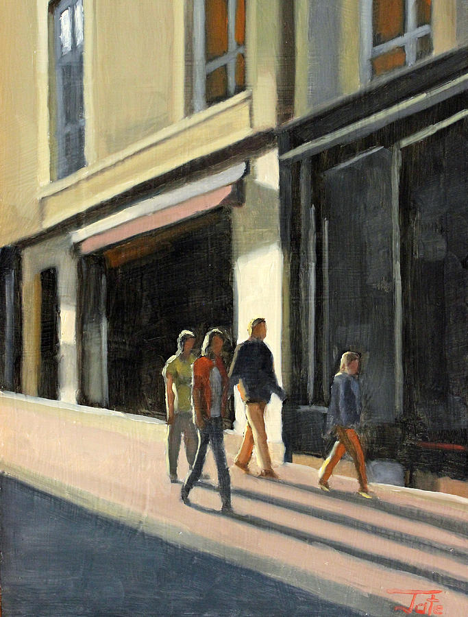 Cityscapes Painting - Town stroll by Tate Hamilton