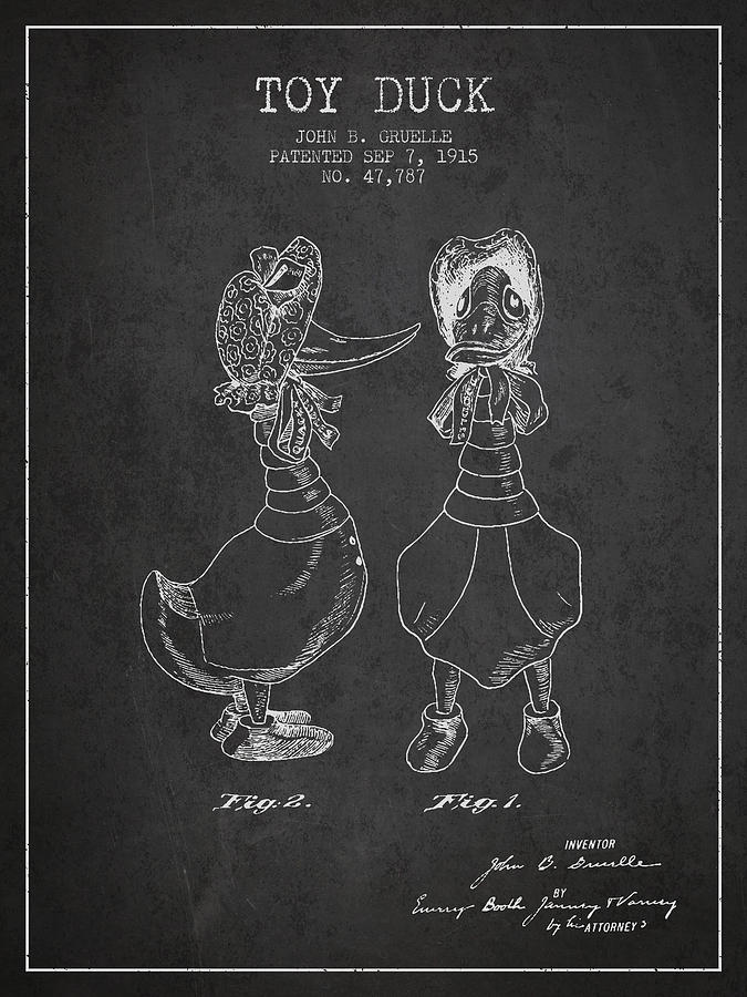 Toy Duck Patent From 1915 - Female - Charcoal Digital Art