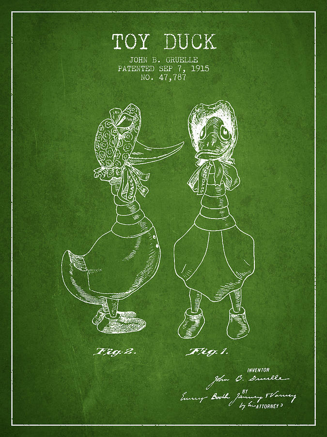 Toy Duck Patent From 1915 - Female - Green Digital Art