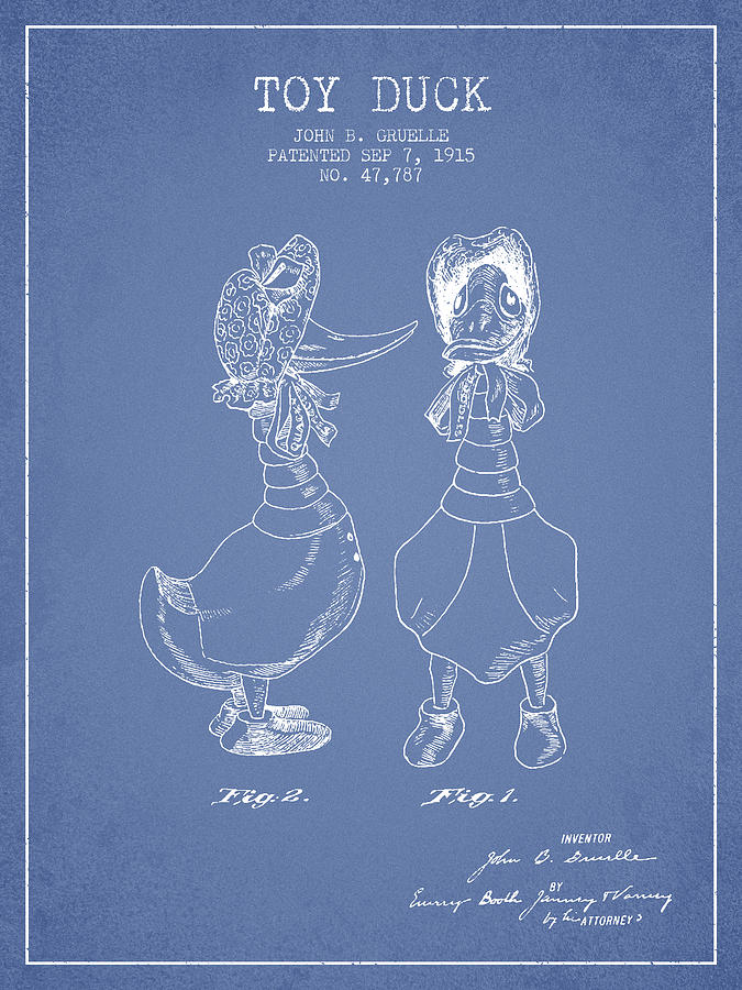 Toy Duck Patent From 1915 - Female - Light Blue Digital Art