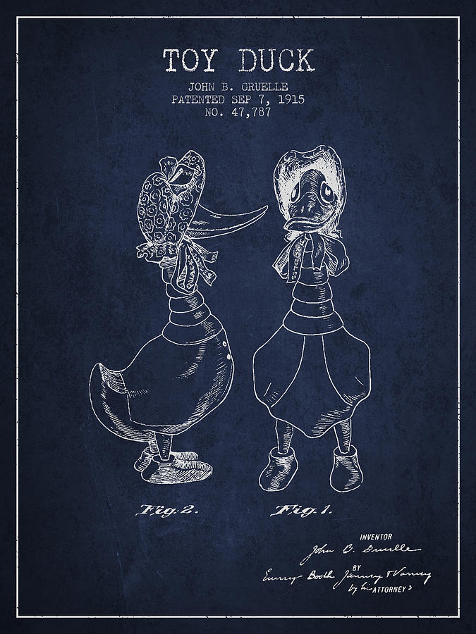 Duck Digital Art - Toy Duck patent from 1915 - female - Navy Blue by Aged Pixel