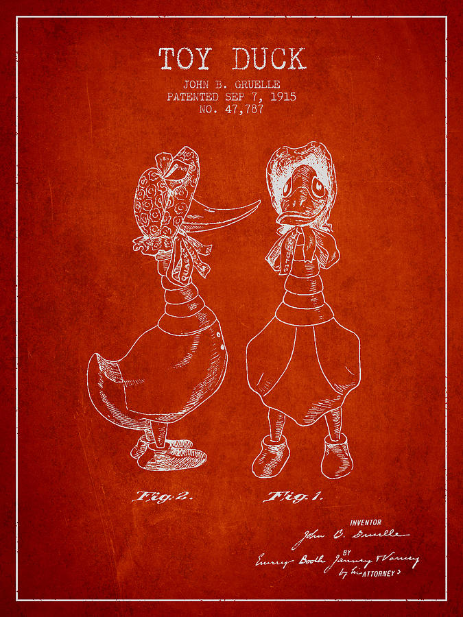 Toy Duck Patent From 1915 - Female - Red Digital Art