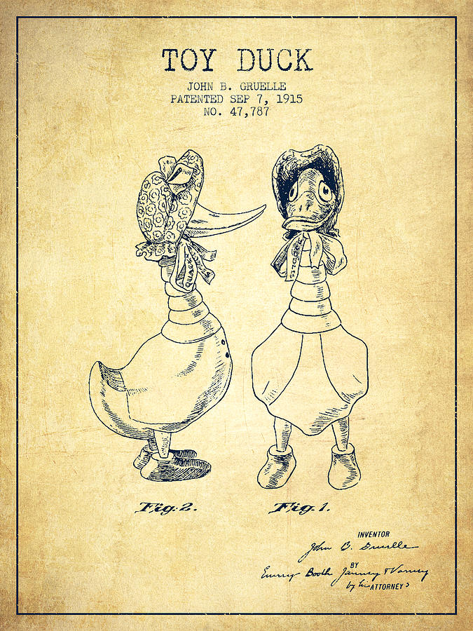 Toy Duck Patent From 1915 - Female - Vintage Digital Art
