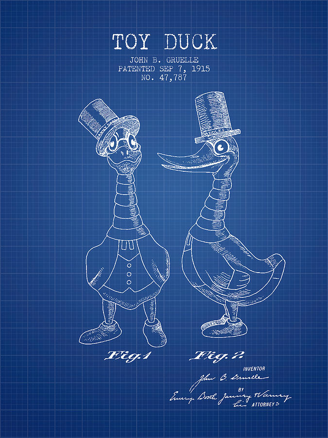 Toy Duck Patent From 1915 - Male - Blueprint Digital Art