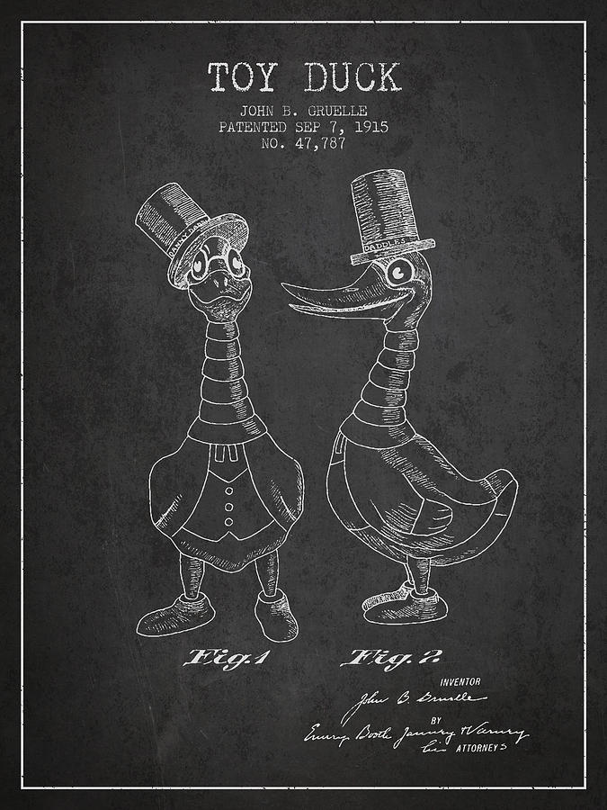 Toy Duck Patent From 1915 - Male - Charcoal Digital Art