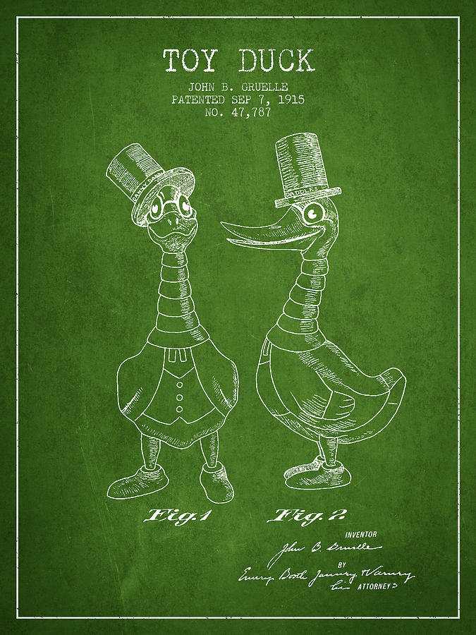 Toy Duck Patent From 1915 - Male - Green Digital Art