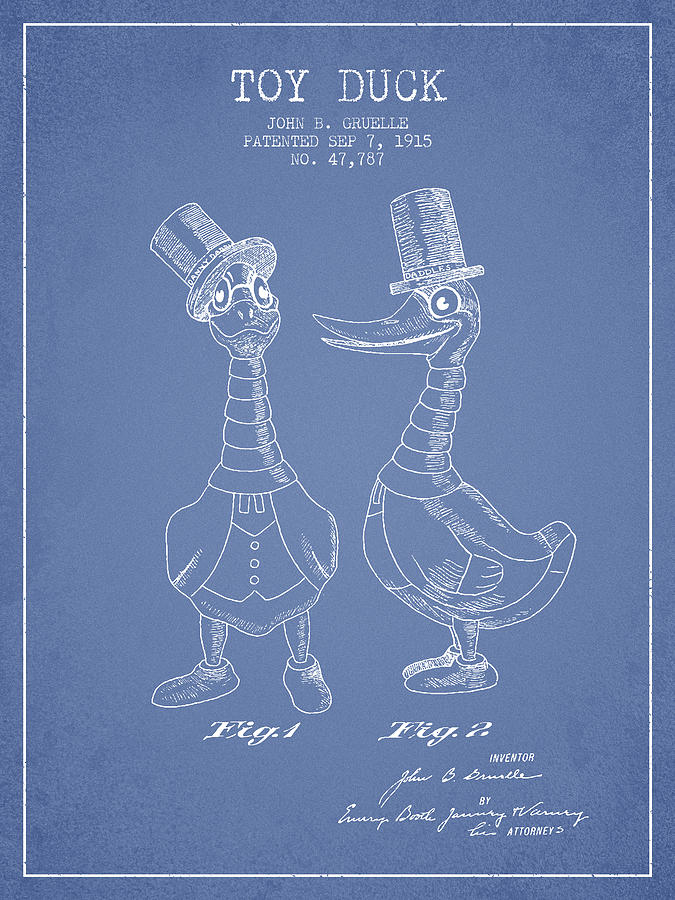 Toy Duck Patent From 1915 - Male - Light Blue Digital Art