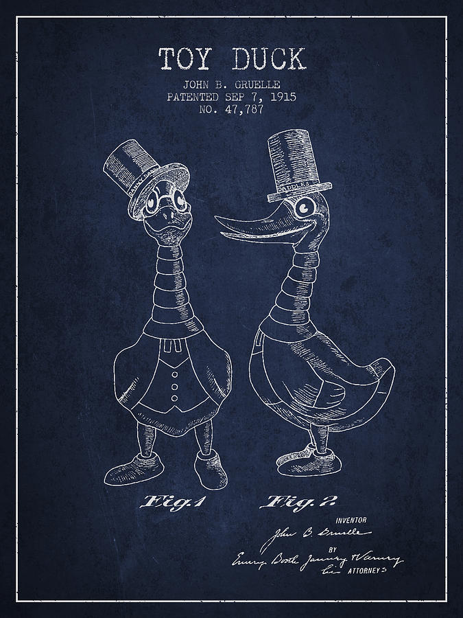 Toy Duck Patent From 1915 - Male - Navy Blue Digital Art