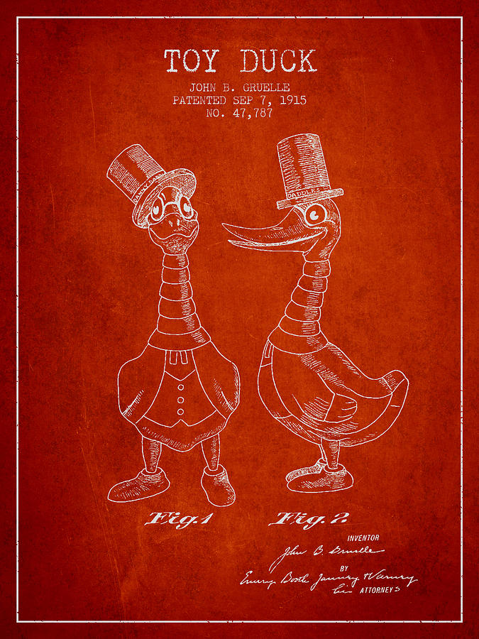 Toy Duck Patent From 1915 - Male - Red Digital Art