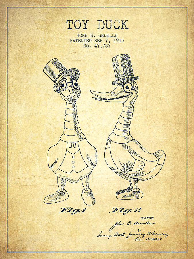 Toy Duck Patent From 1915 - Male - Vintage Digital Art