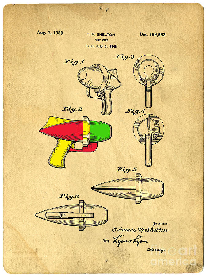Space Digital Art - Toy Ray Gun Patent II by Edward Fielding