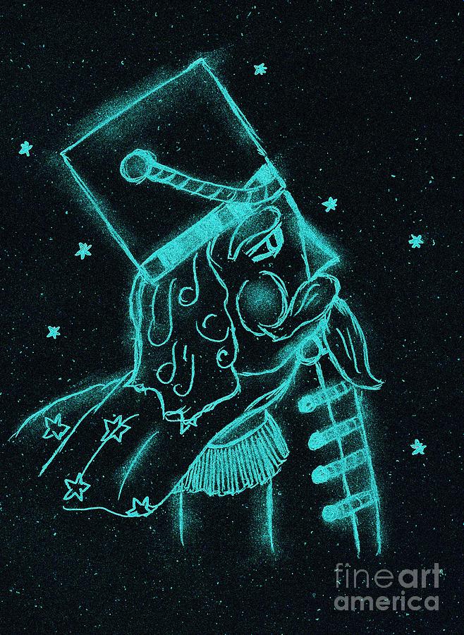 Toy Soldier Nutcracker in Black and Aqua Drawing by Sonya Chalmers