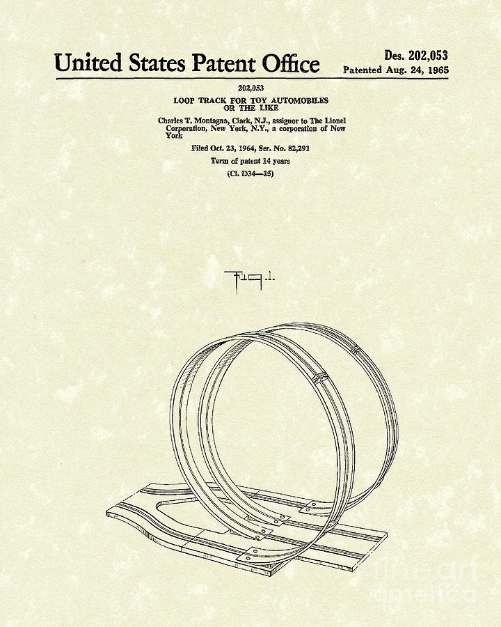 Toy Track 1965 Patent Art Drawing by Prior Art Design