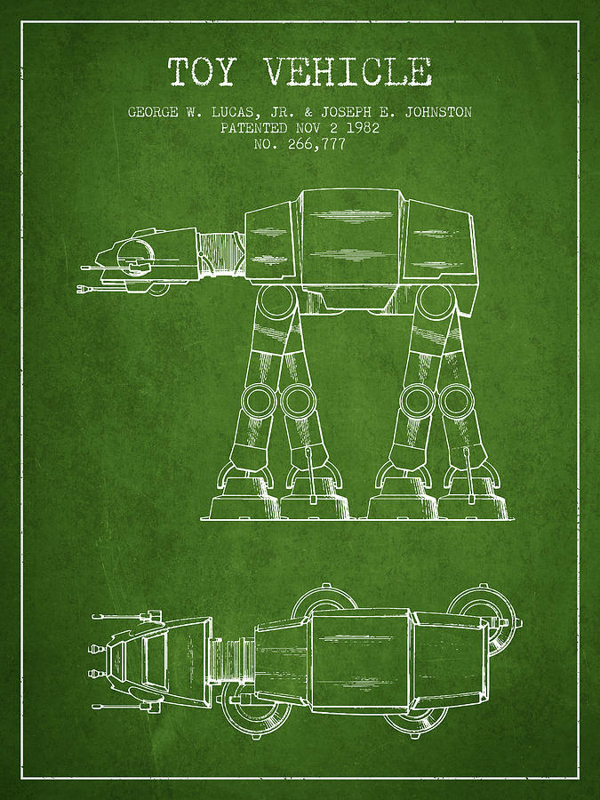Star Wars Digital Art - Toy Vehicle Patent from 1982 - Green by Aged Pixel