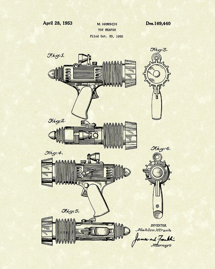 Toy Weapon 1953 Patent Art Drawing by Prior Art Design