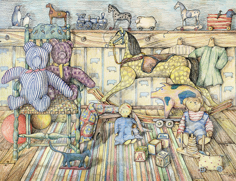 Toys on the Loose Drawing by Valerie Lloyd | Fine Art America