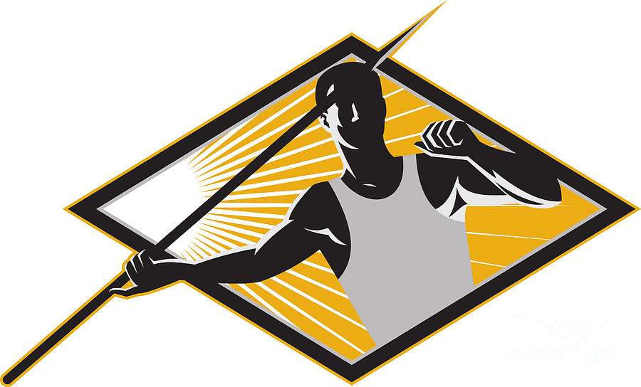 Track And Field Athlete Javelin Throw Retro Digital Art