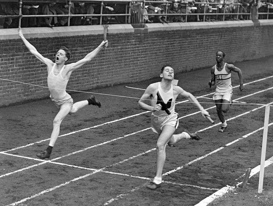 Track Runners At Finish Line Photograph by Underwood Archives