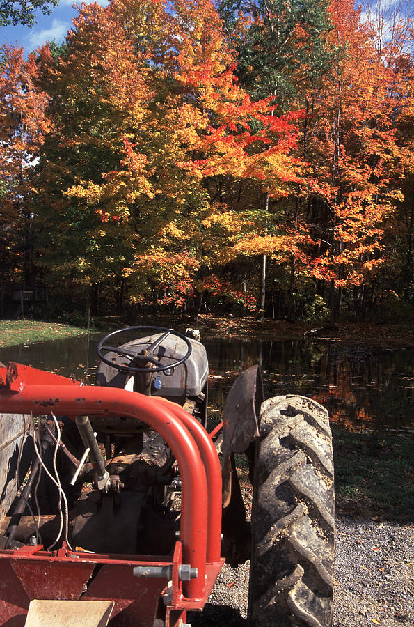 Fall Photograph - Tractor and Colored Trees by Denise Wagner