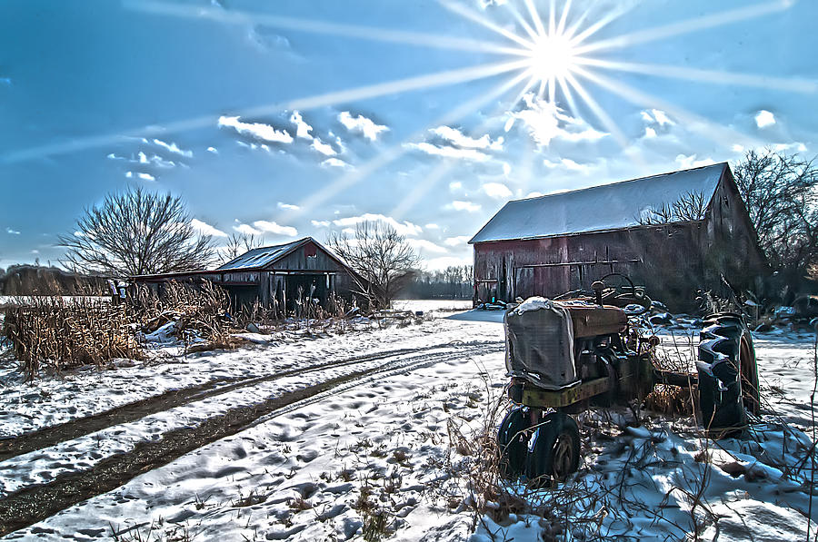 Barn Photograph - Tractor Farm Winter blues by Randall Branham