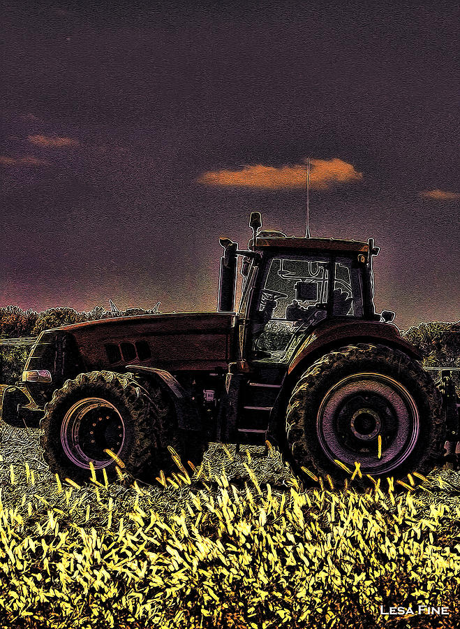 Tractor Sunset Nbr 4 Art Mixed Media by Lesa Fine