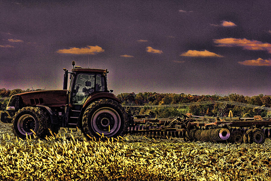 Tractors Sunset Art 1 Mixed Media by Lesa Fine