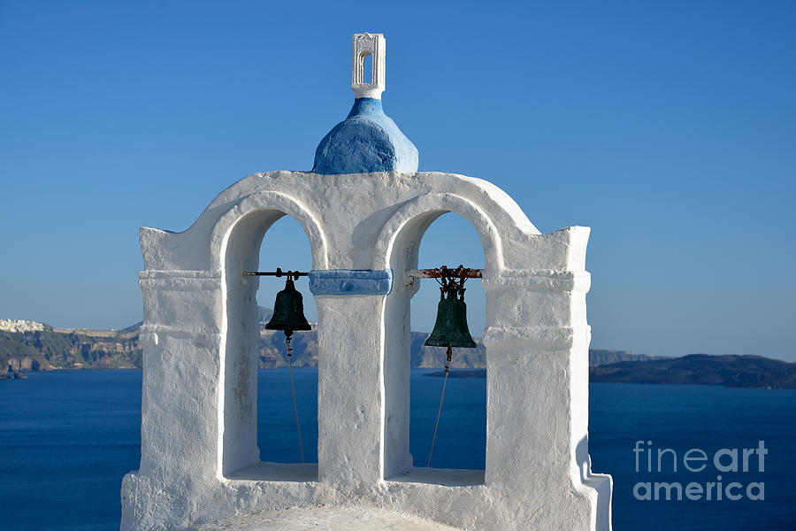 Summer Photograph - Traditional belfry in Santorini island by George Atsametakis